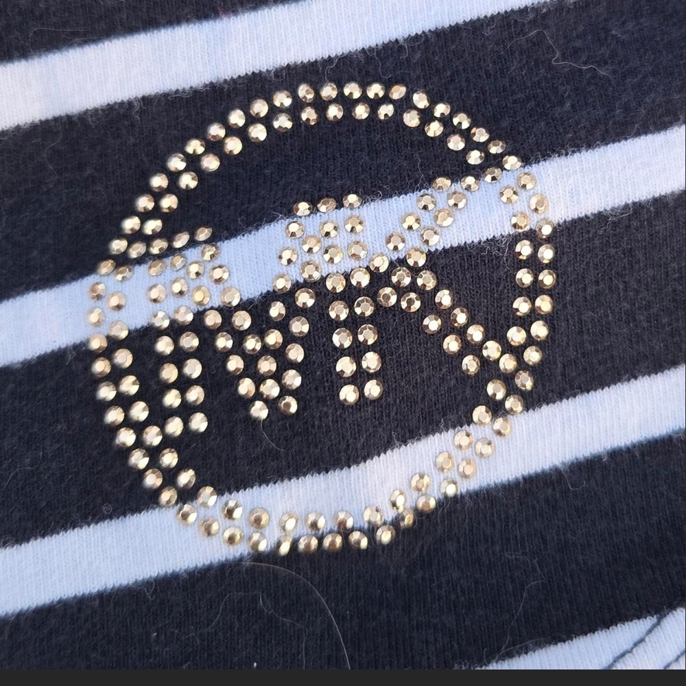 Michael Kors Black and White Striped Skirt with Gold Logo Studs